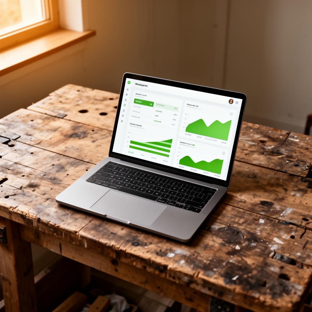 Laptop met een dashboard op een houten werkbank